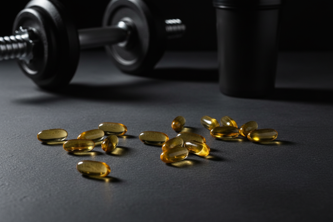 Omega 3 kapsler i treningsrom.