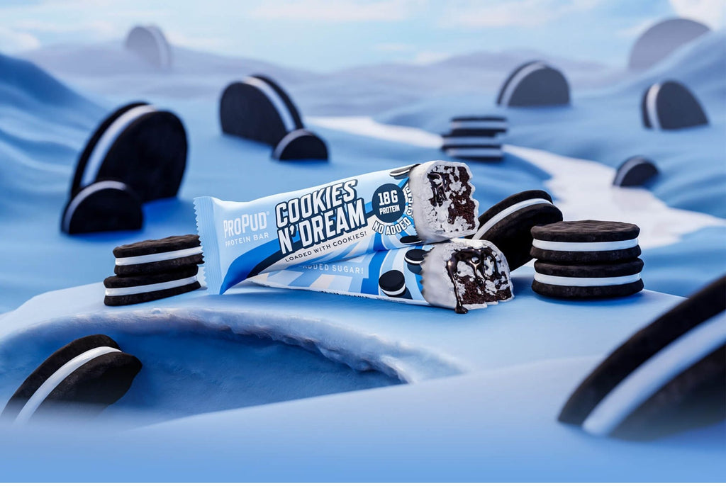 propud proteinbar cookies n´ dream, 18 gram protein, display
